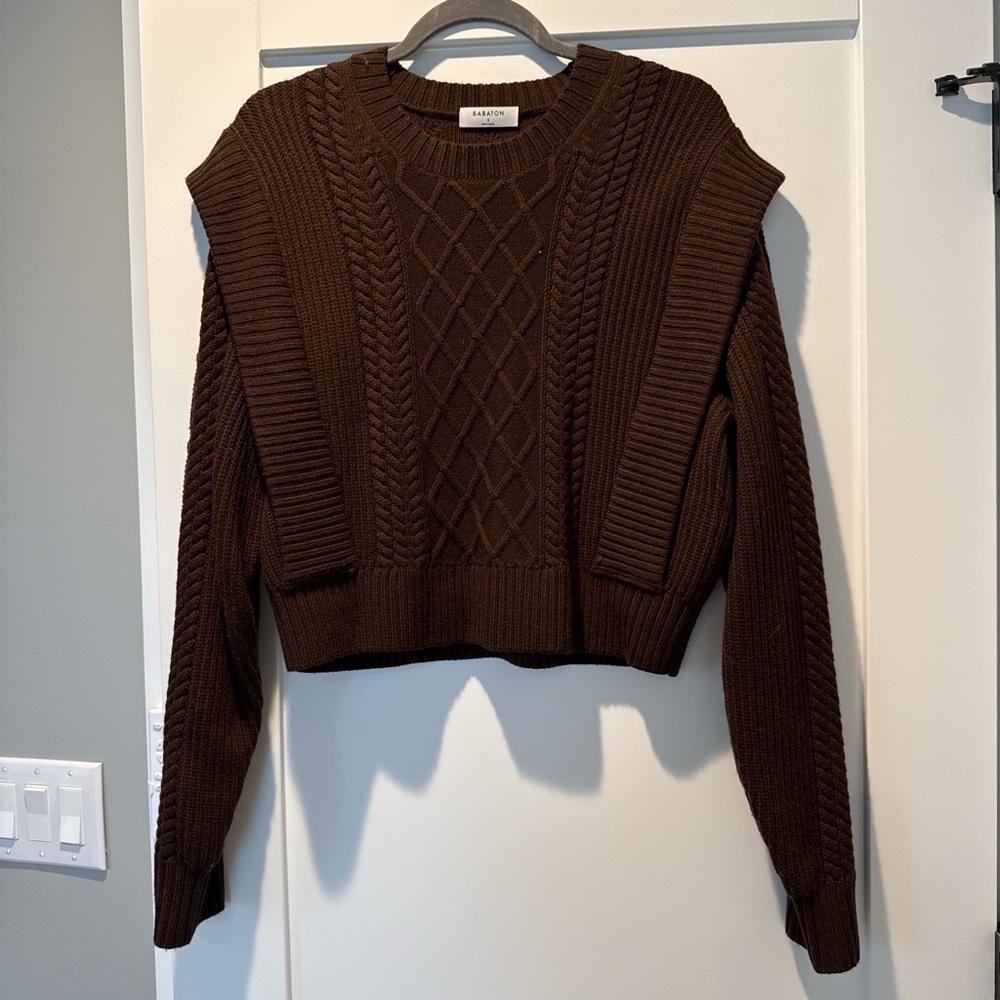 Babaton Dark Brown Cable Knit Sweater